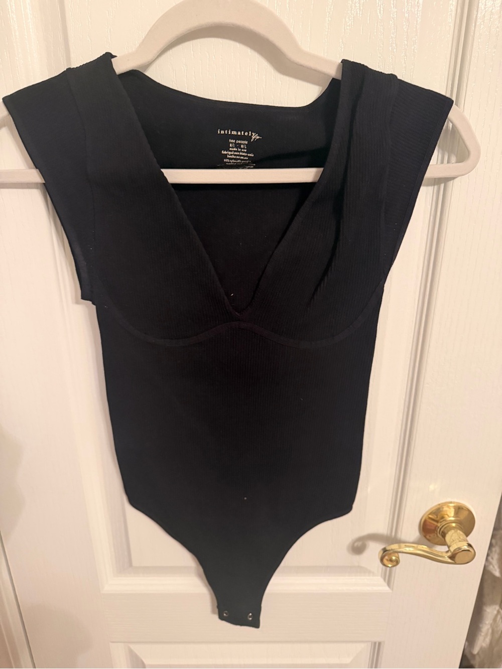 Free People Black Ribbed V-Neck Sleeveless Bodysuit